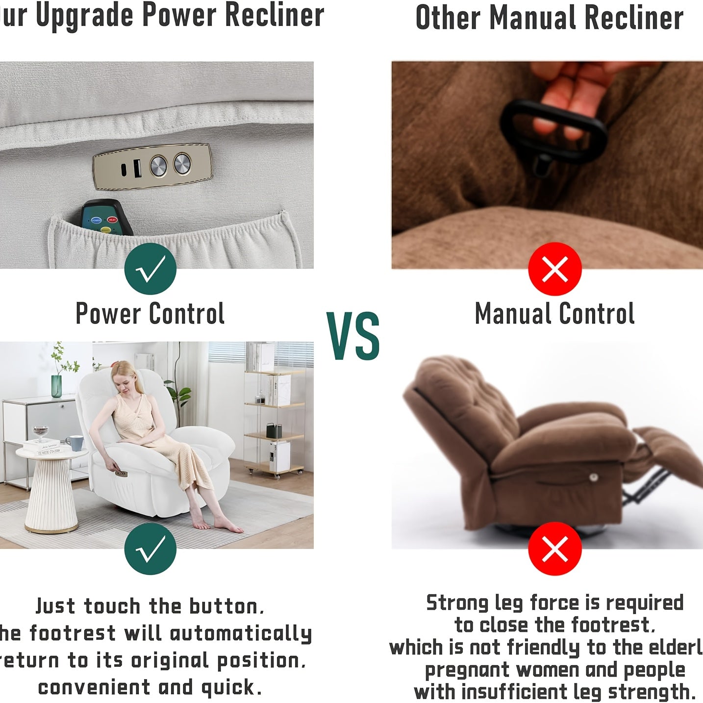 Modern Power Recliner Chair with Massage, Heated & USB Type A & C Charging Ports - Heavy-Duty Electric Recliner Sofa with Remote Control, Swivel Base, Side Pocket