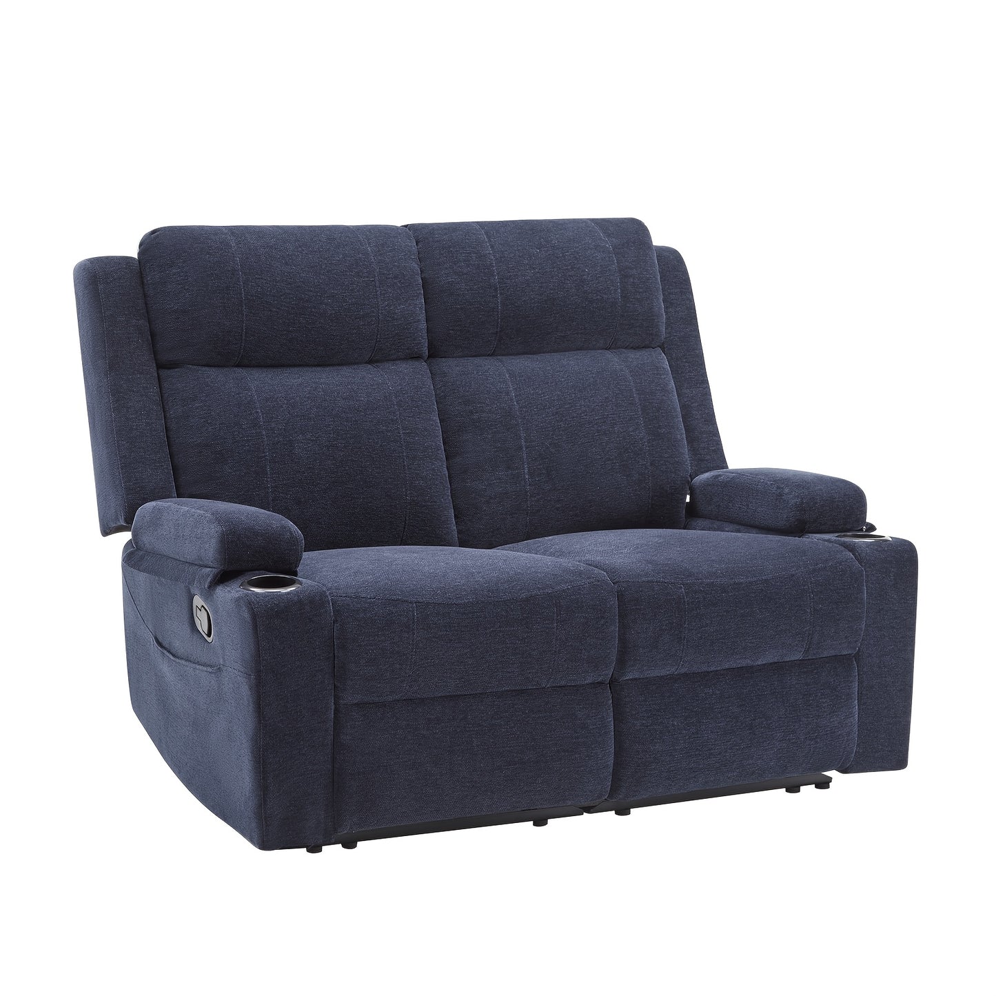 Manual Recliner Loveseat Sofa – Heavy-Duty Blue Chenille Sleeper Couch with Cup Holders & Side Pocket, Manual Recliner, No Electricity, Space-Saving for Living Room, Apartment, Office – Modern, Durable, Comfortable Seating