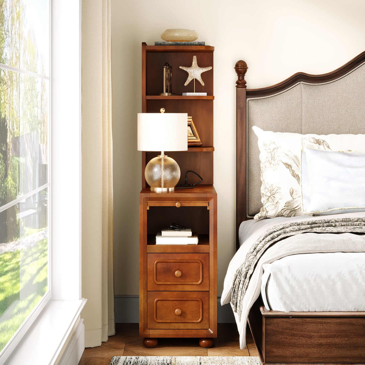 Solid Wood End Table with Charging Station