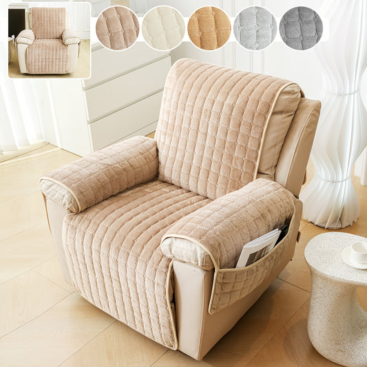 Butterfly Leaf Flannel Chivas Sofa Cover 1pc – European & American Solid Color Short Plush Single Seat Cushion, Thickened Warm Autumn/Winter Recliner Pad, Pet-Friendly Non-Slip Durable Washable Armchair Protector for Bedroom, Living Room, Office