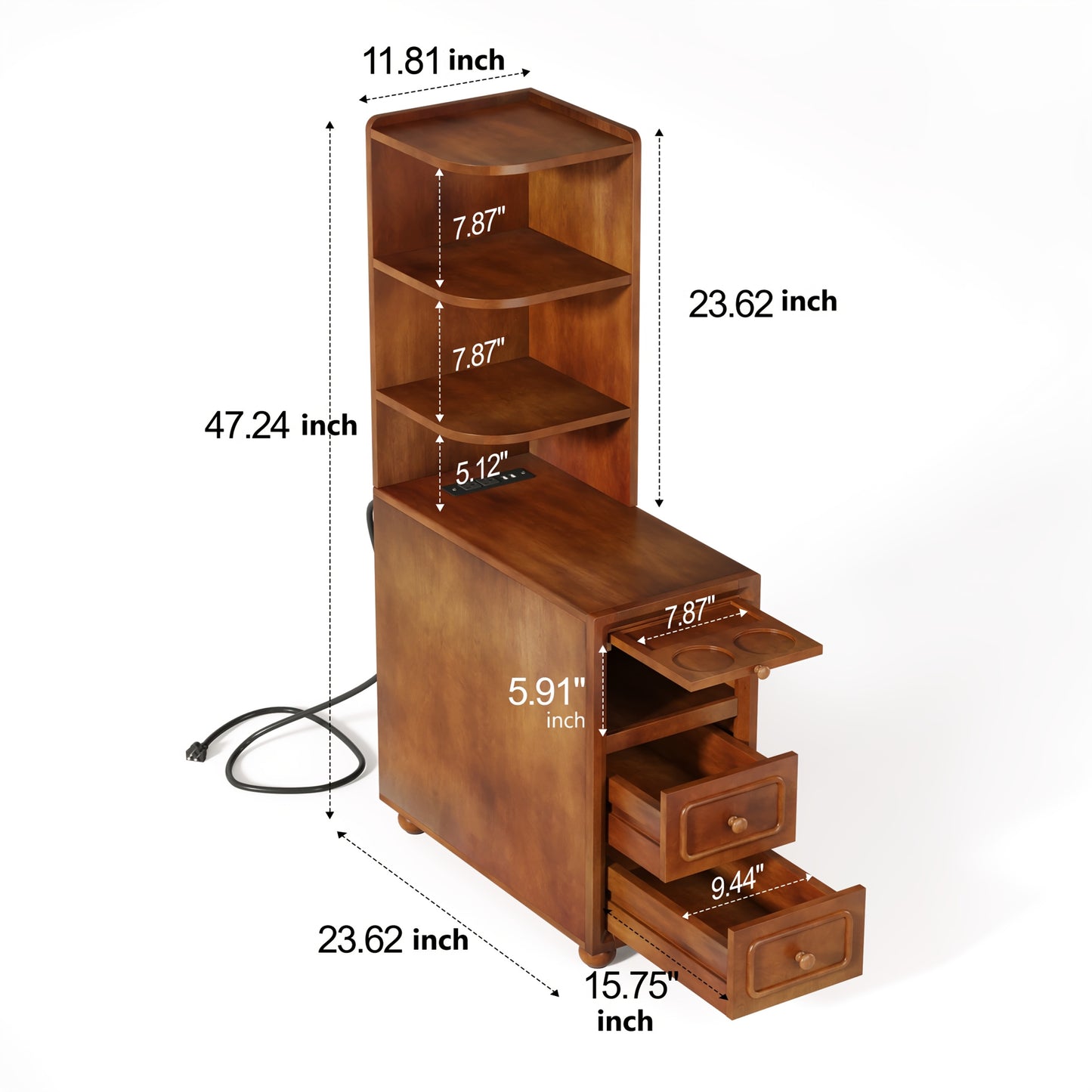 Solid Wood End Table with Charging Station