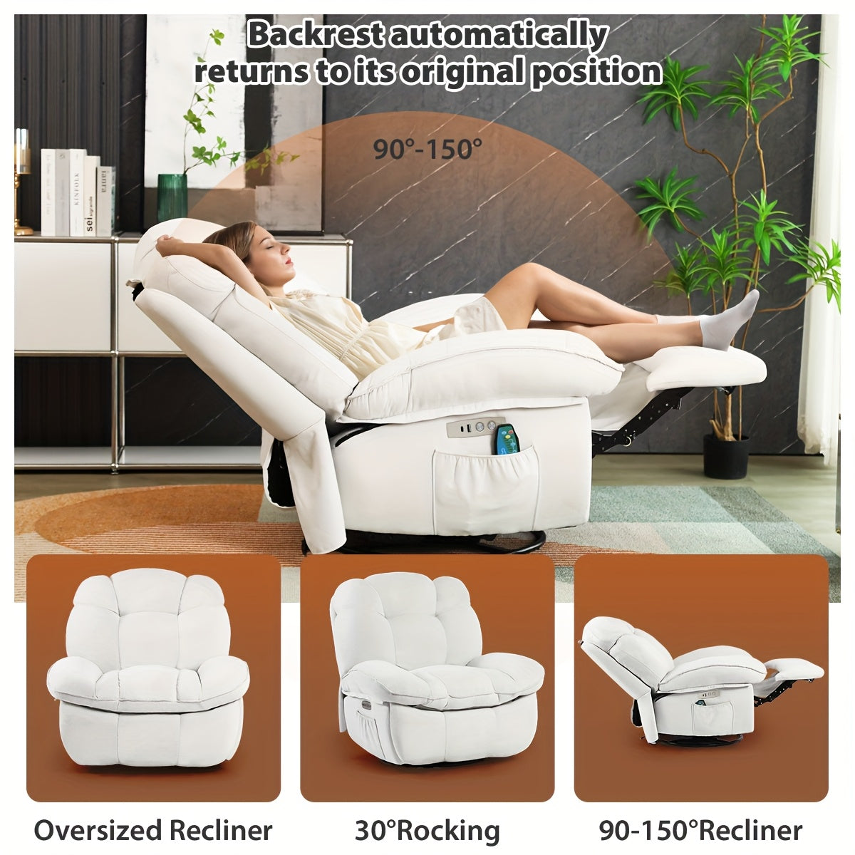 Modern Power Recliner Chair with Massage, Heated & USB Type A & C Charging Ports - Heavy-Duty Electric Recliner Sofa with Remote Control, Swivel Base, Side Pocket