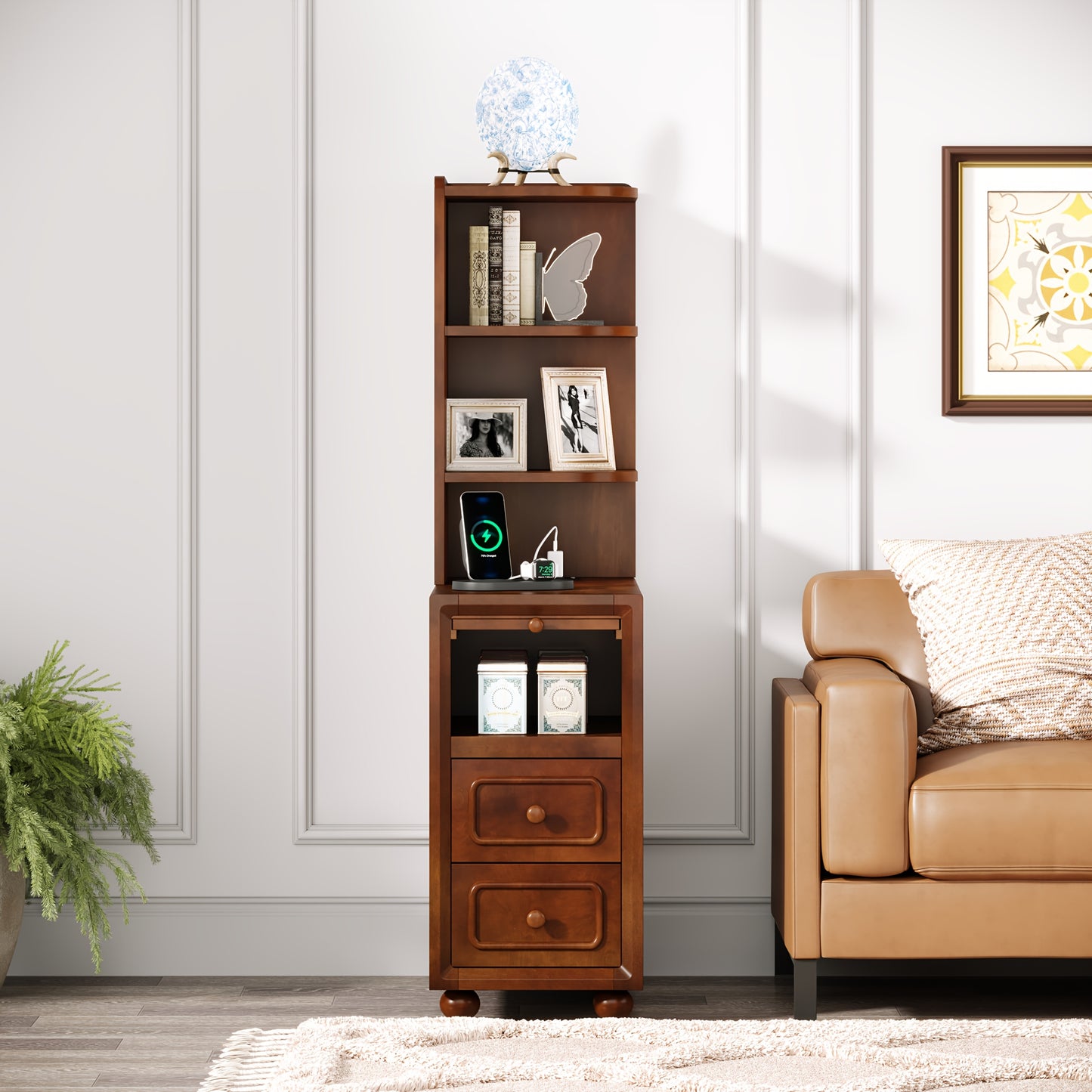 Solid Wood End Table with Charging Station