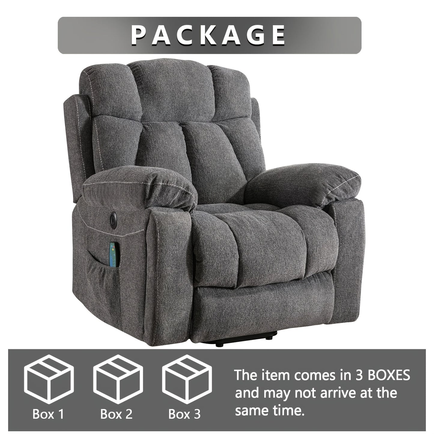 Power Lift Recliner Chair, Large Heavy-Duty Wide Overstuffed with Massage & Heat, Adjustable Height, USB Port & Cup Holders, for Elderly & Seniors, Plush Microfiber Upholstery, Gray, Easy Assembly
