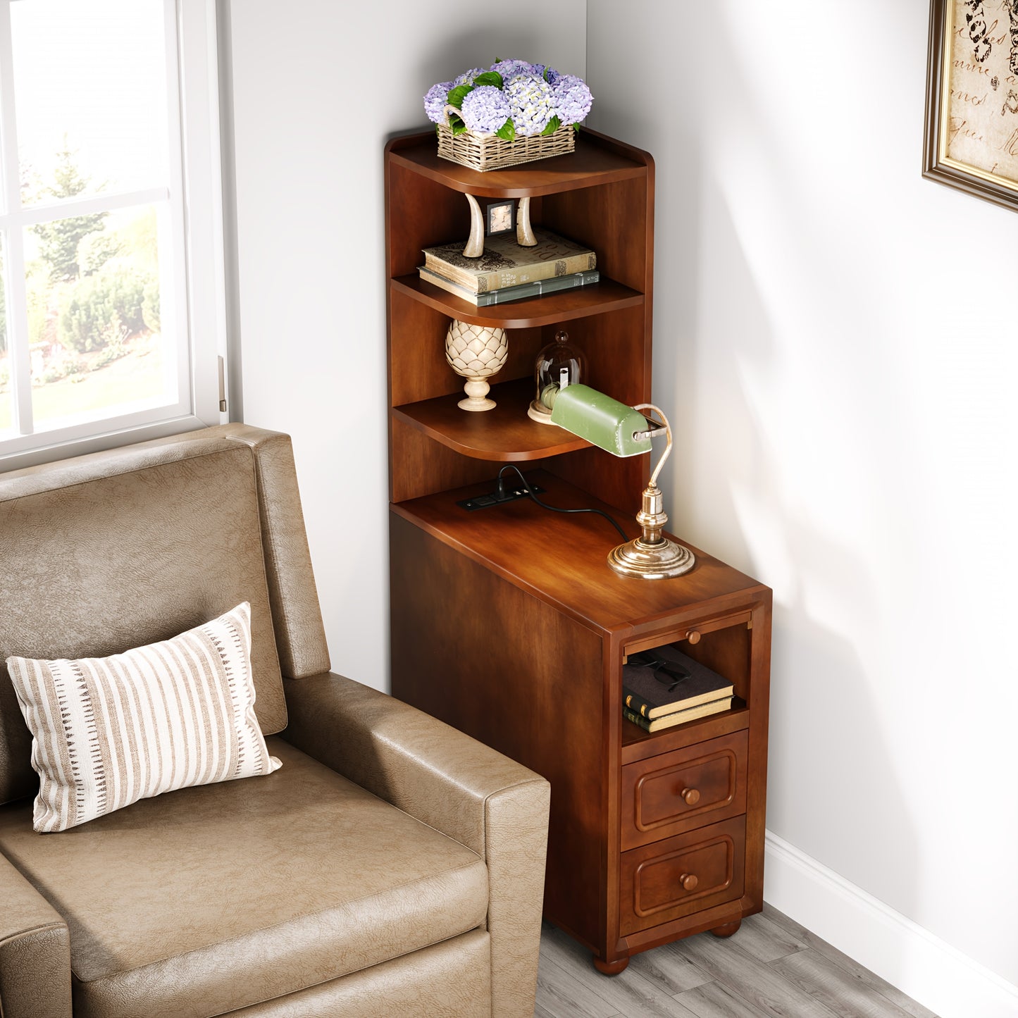 Solid Wood End Table with Charging Station