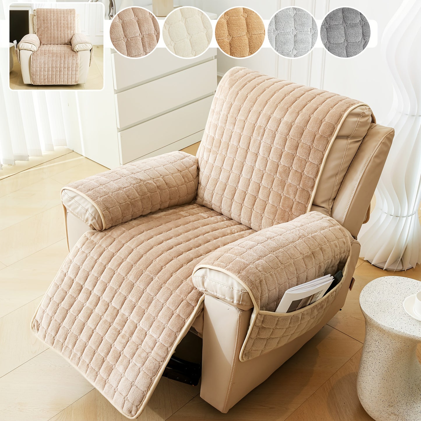 Butterfly Leaf Flannel Chivas Sofa Cover 1pc – European & American Solid Color Short Plush Single Seat Cushion, Thickened Warm Autumn/Winter Recliner Pad, Pet-Friendly Non-Slip Durable Washable Armchair Protector for Bedroom, Living Room, Office