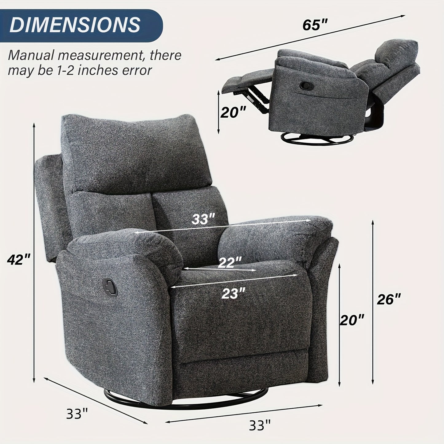 360-Degree Swivel Manual Glider Rocking Recliner Chair for Adults – Lazy Living Room Recliner with Smooth 360° Rotation