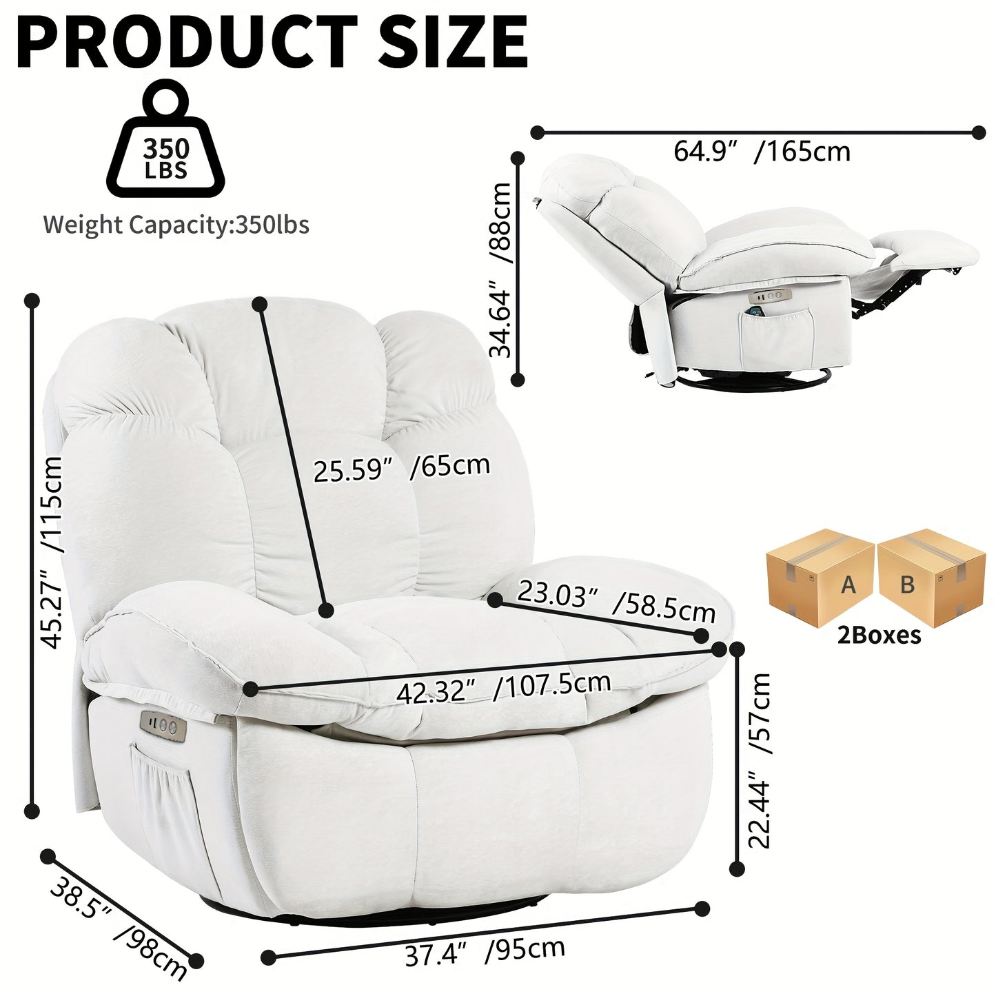 Modern Power Recliner Chair with Massage, Heated & USB Type A & C Charging Ports - Heavy-Duty Electric Recliner Sofa with Remote Control, Swivel Base, Side Pocket