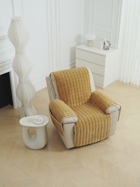 Butterfly Leaf Flannel Chivas Sofa Cover 1pc – European & American Solid Color Short Plush Single Seat Cushion, Thickened Warm Autumn/Winter Recliner Pad, Pet-Friendly Non-Slip Durable Washable Armchair Protector for Bedroom, Living Room, Office